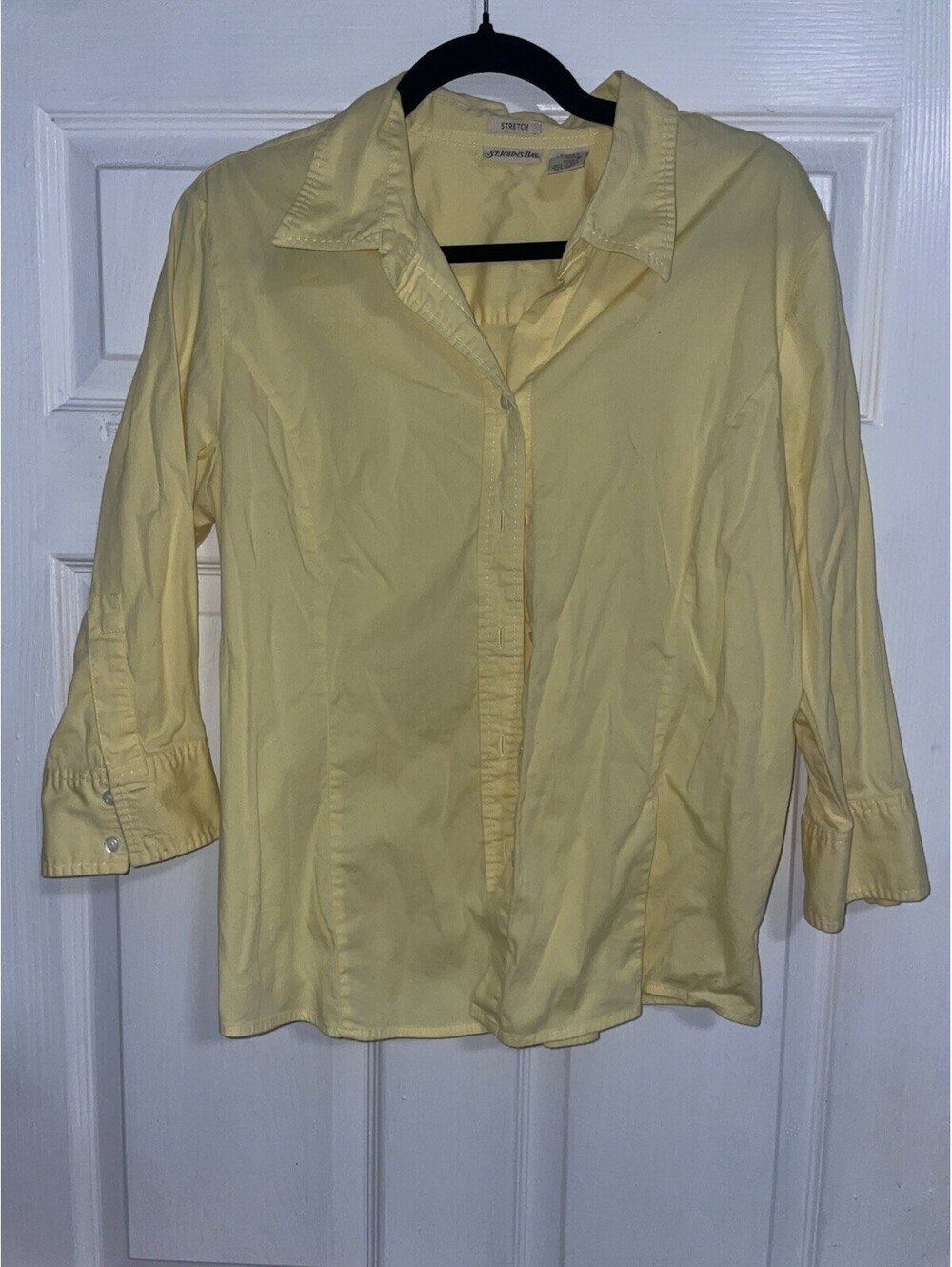 St. John's Bay Women's 3/4 Sleeve Collared Button-Down Yellow Shirt Size XL